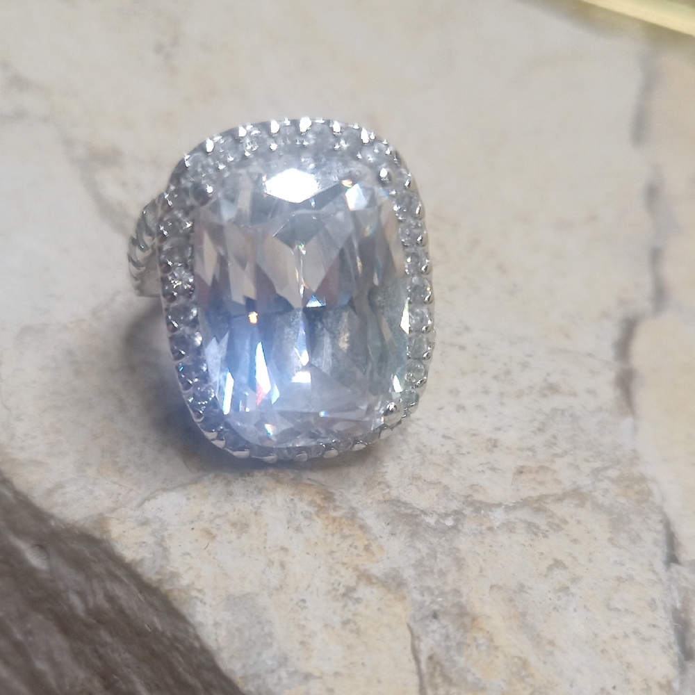 Silver Tone Statement Crystal Ring - image 2